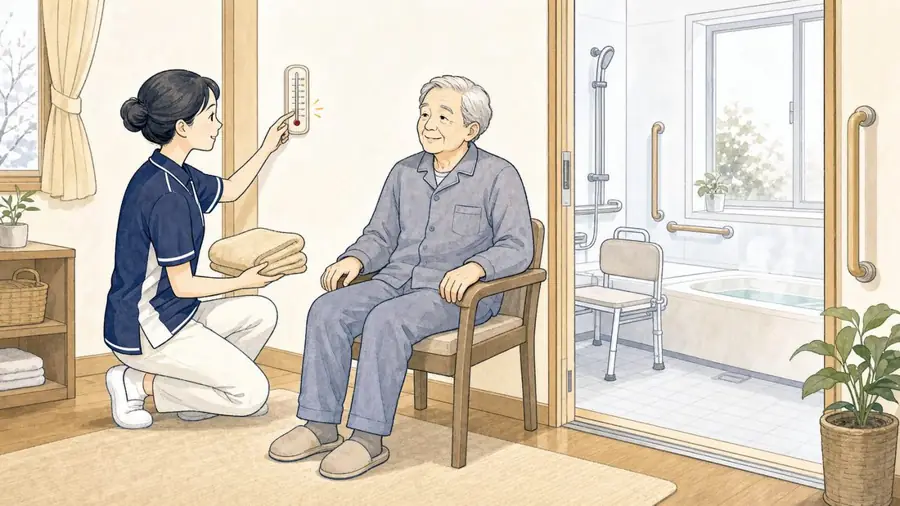 Bathing safety care scenario illustration